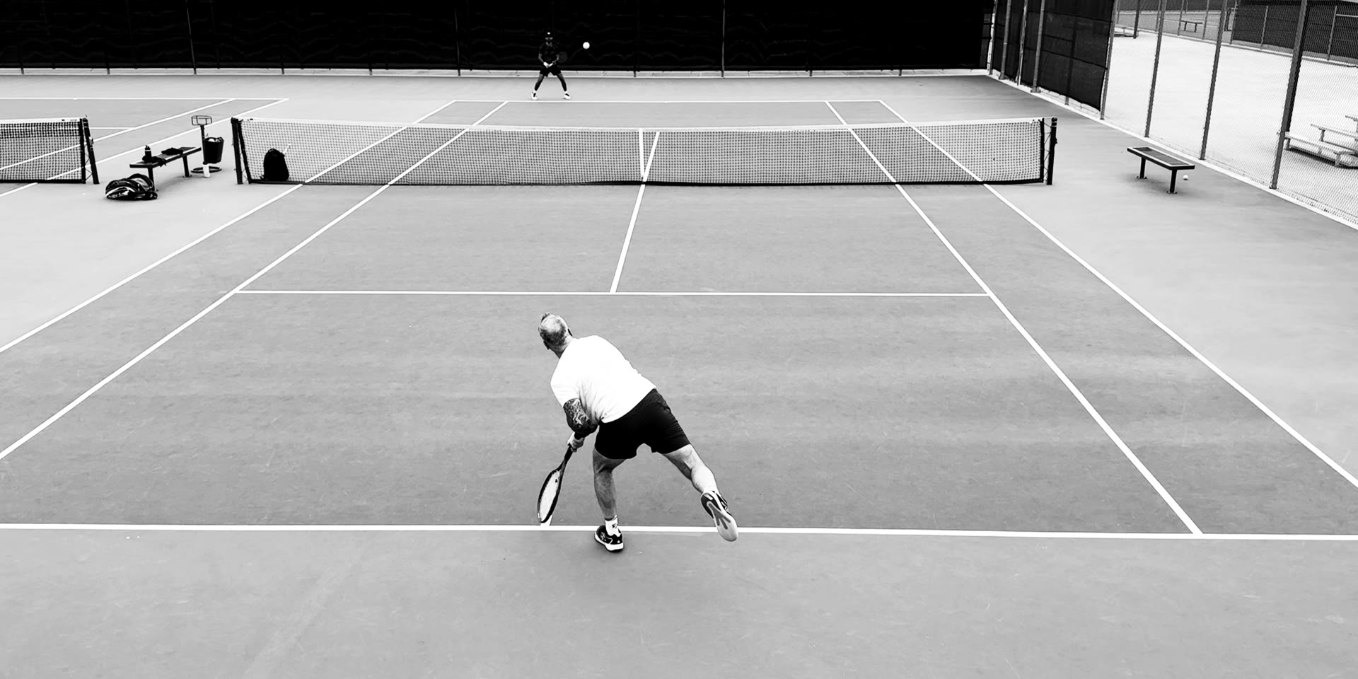 A point in play, seen from above the baseline